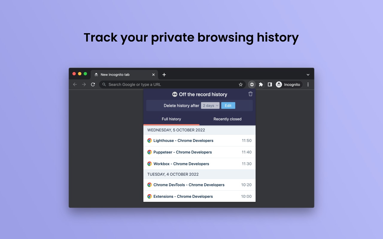 Off the Record History 2.0 - Toegang tot uw incognito -modus Private browsegeschiedenis media 2