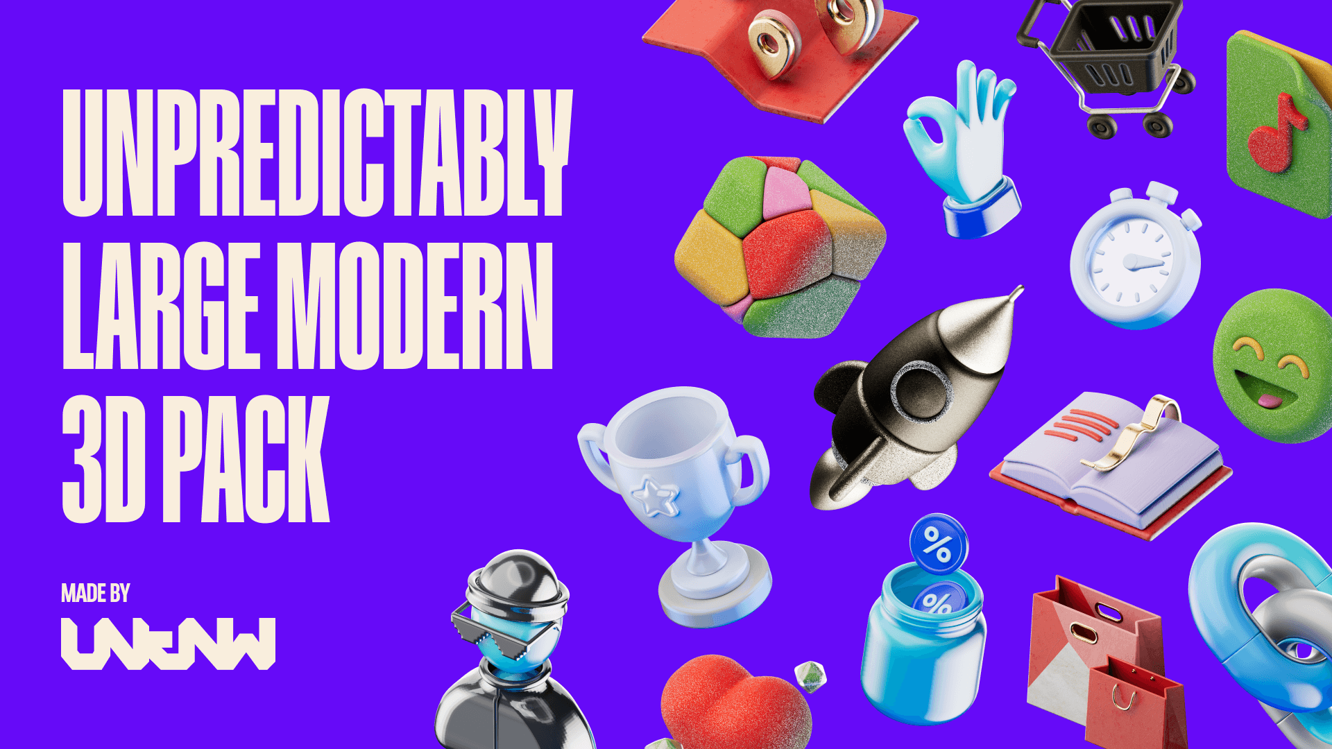 Unpredictably.io - Более 1200 классных 3D -значков для вашего проекта проекта медиа 1