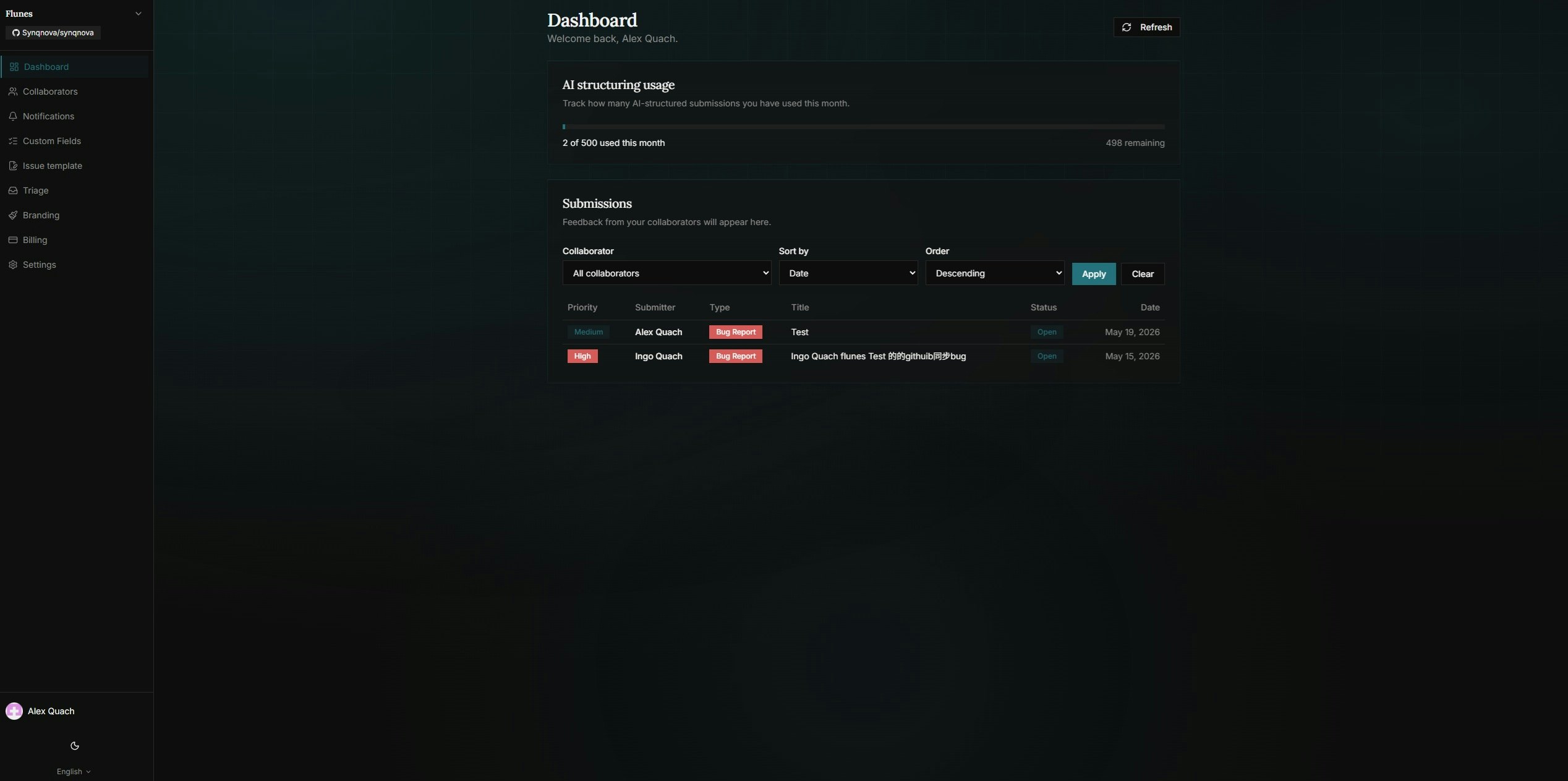 Flunes — Feedback intake for GitHub gallery image