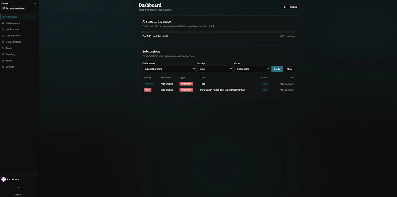 Flunes — Feedback intake for GitHub screenshot 3