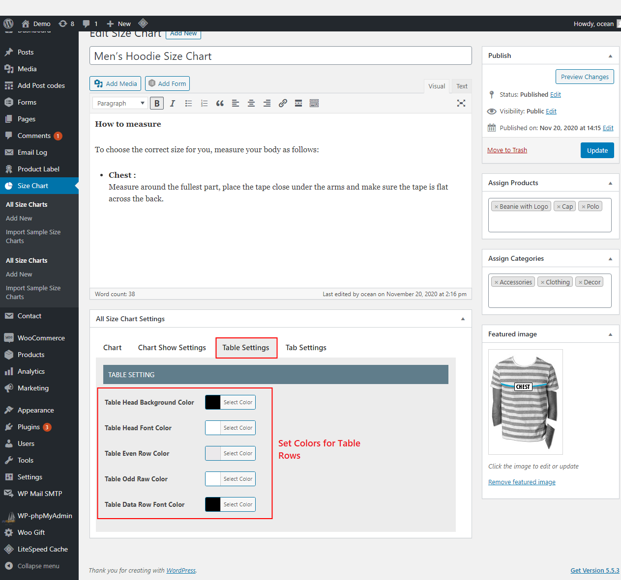 Size Chart WooCommerce gallery image