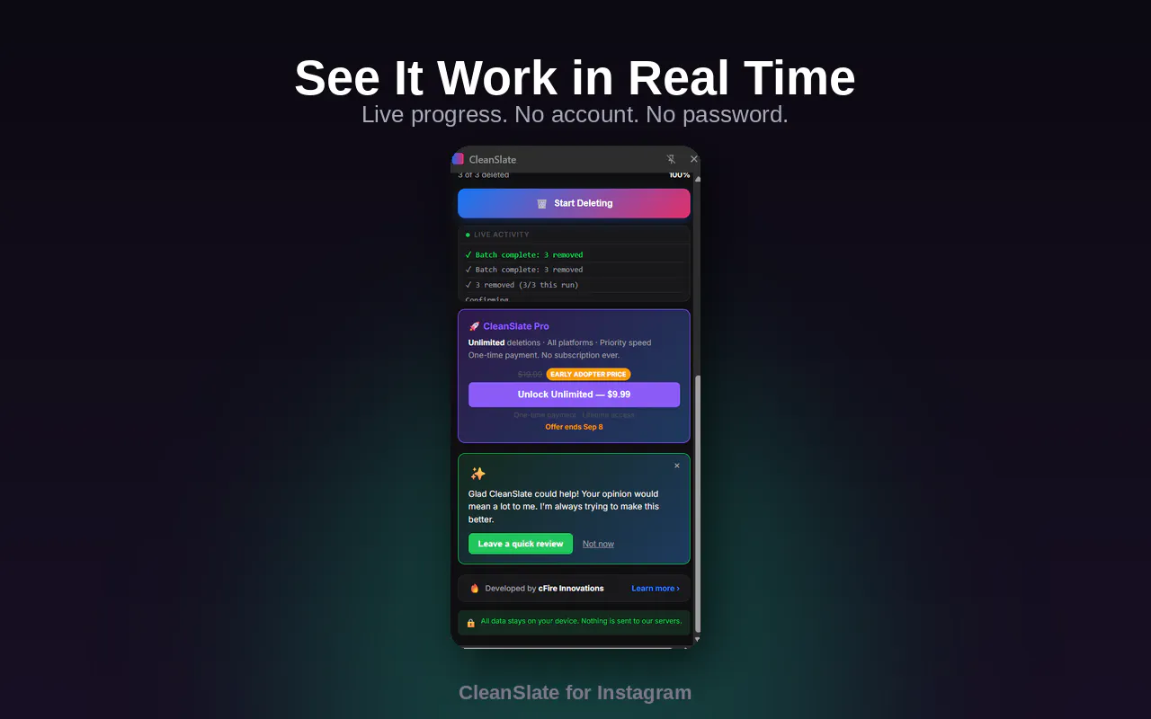 CleanSlate for Instagram - Bulk delete screenshot