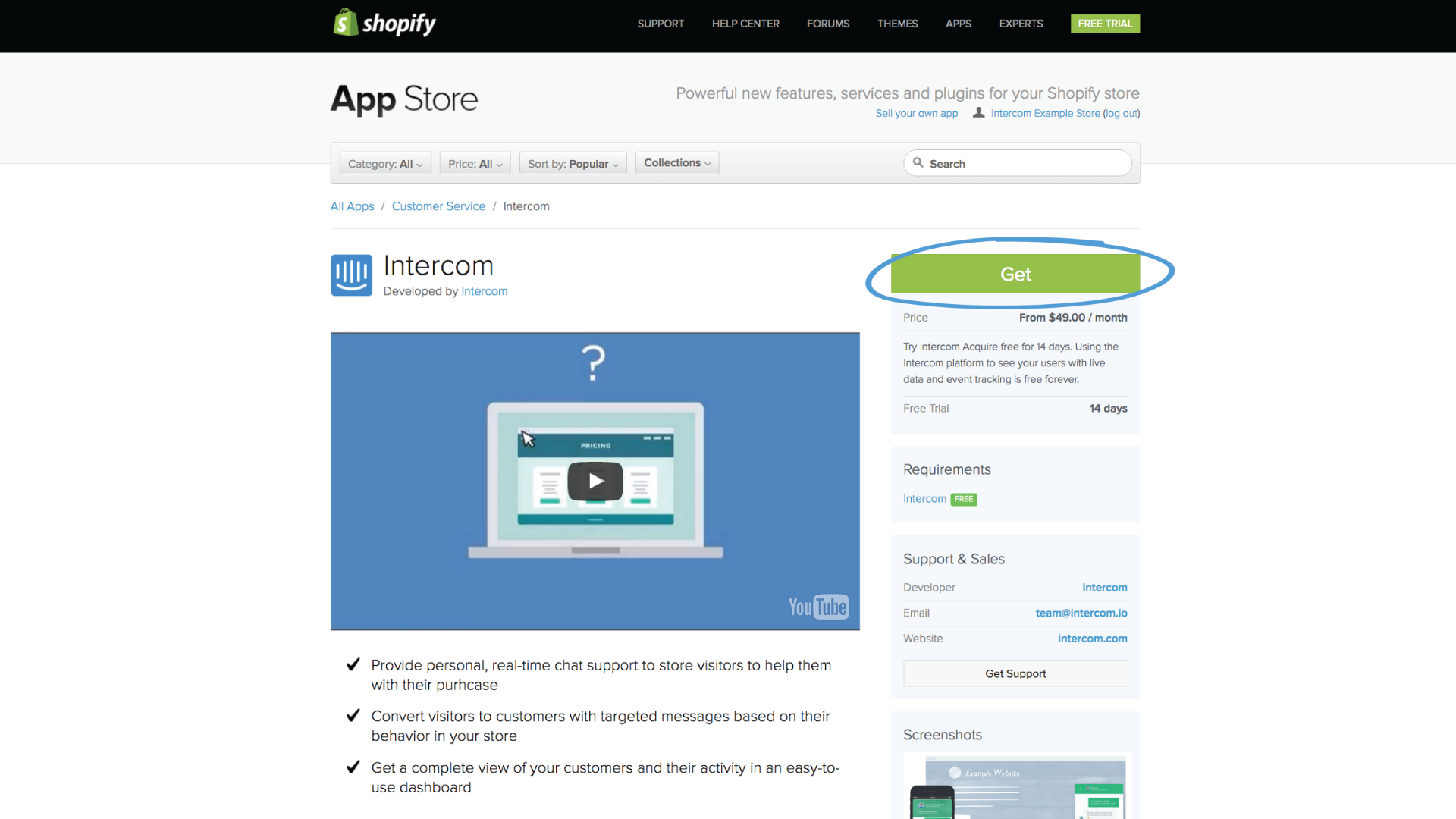 Intercom Shopify integration Image