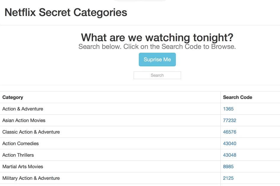 Netflix Secret Categories