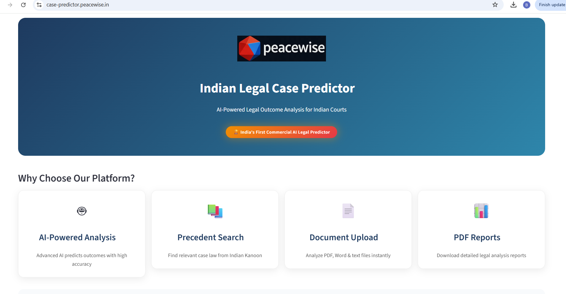 Legal case Predictor - Main product screenshot demonstrating key features and user interface