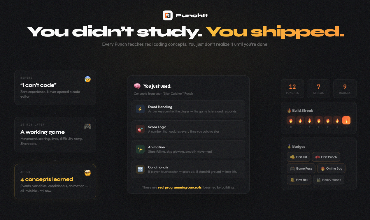PunchIt — Vibe Coding for Newbies - Screenshot 4 showing product features and functionality