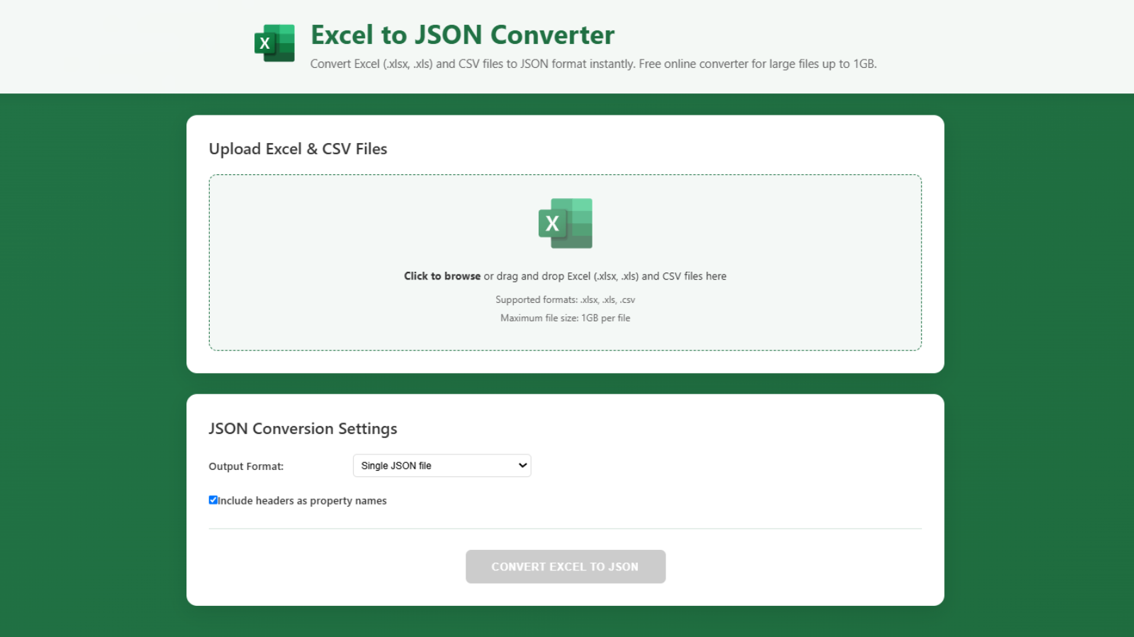 Media Excel to Json Converter - Chuyển đổi các tệp Excel & CSV sang JSON trực tuyến, miễn phí và bảo mật 1