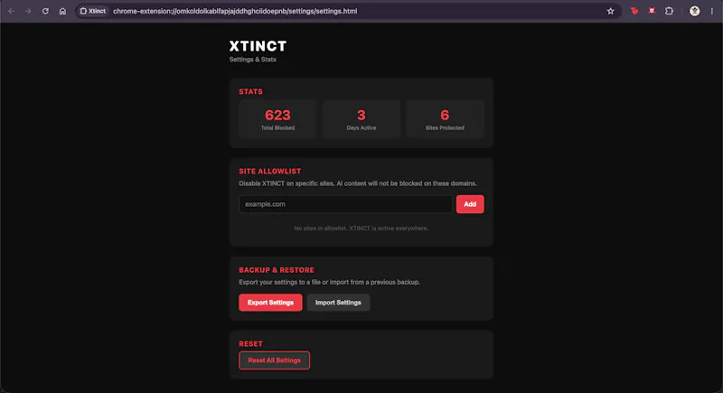 XTINCT: Remove AI clutter from the web screenshot 5