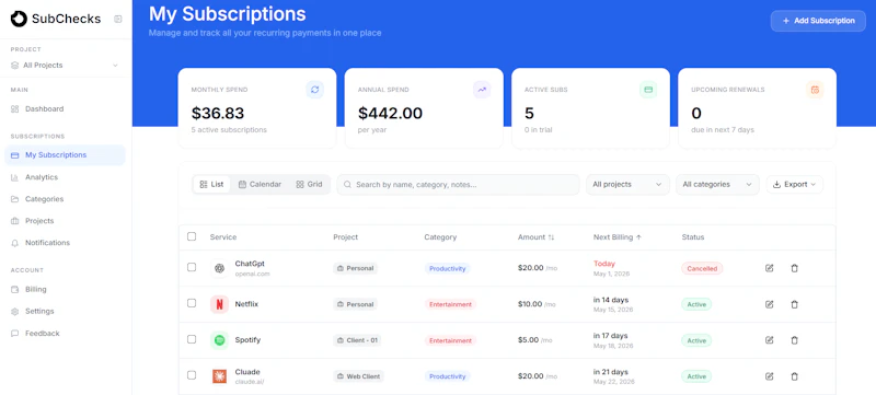 SubChecks screenshot 2
