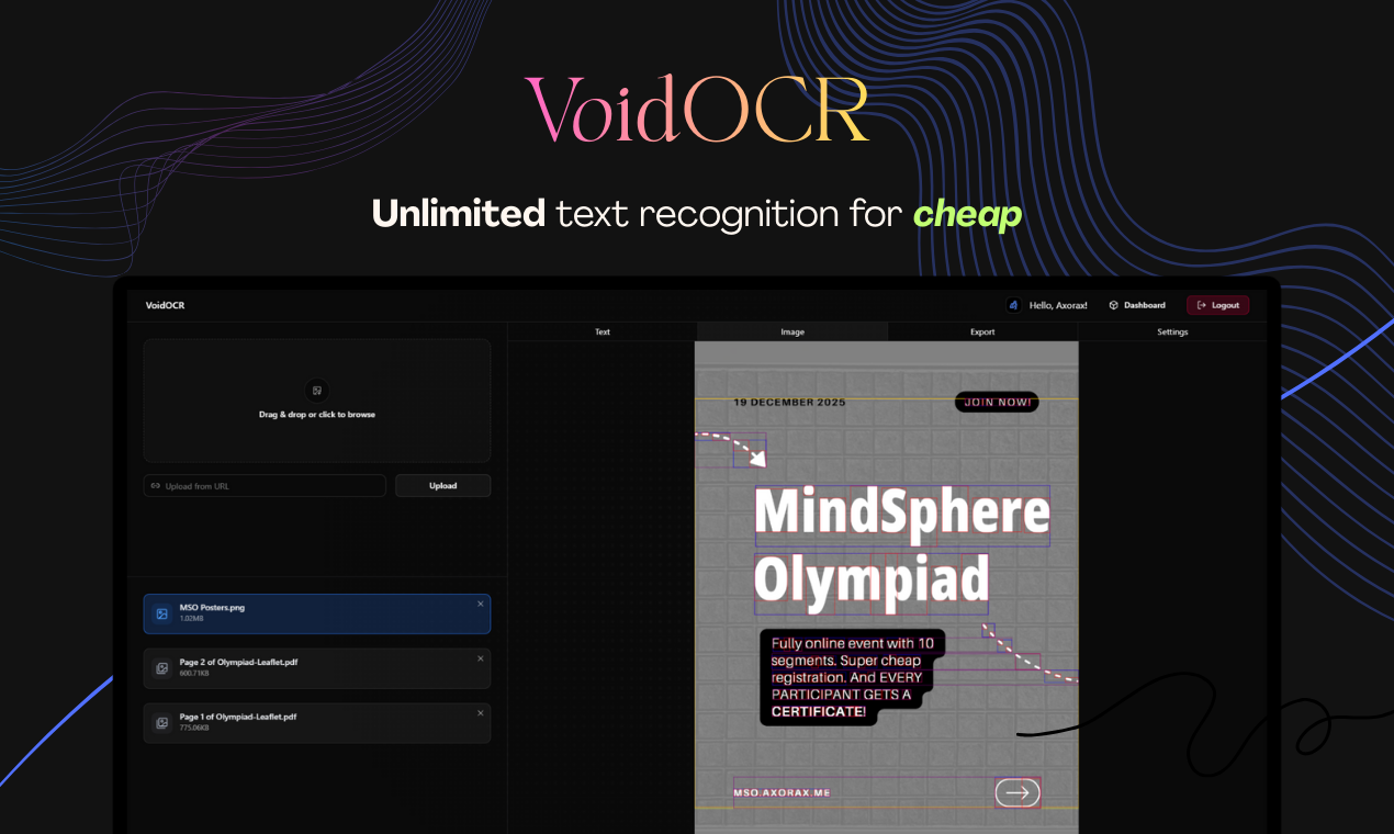 VoidOCR - Main product screenshot demonstrating key features and user interface