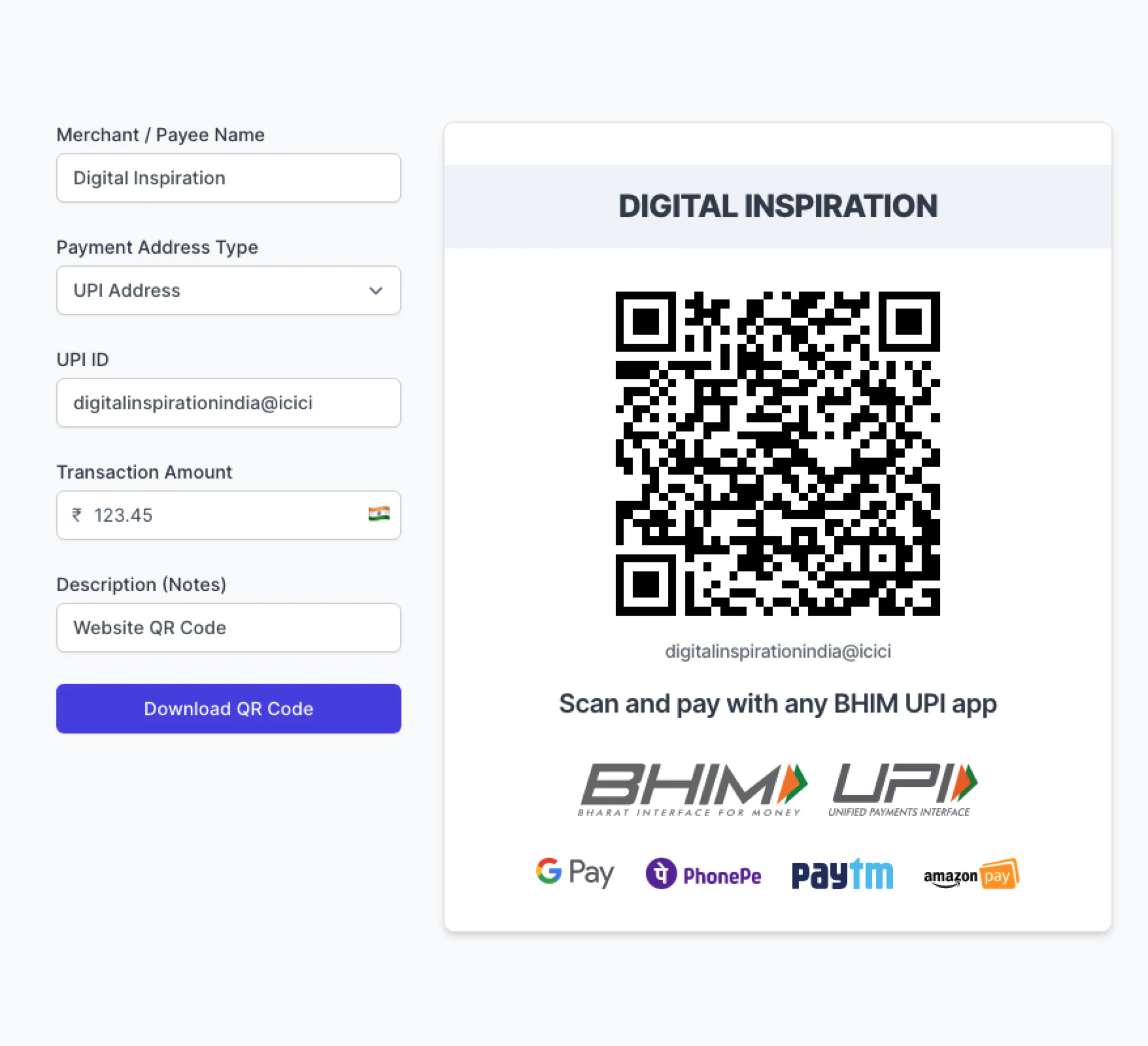 QR Codes for UPI Payment