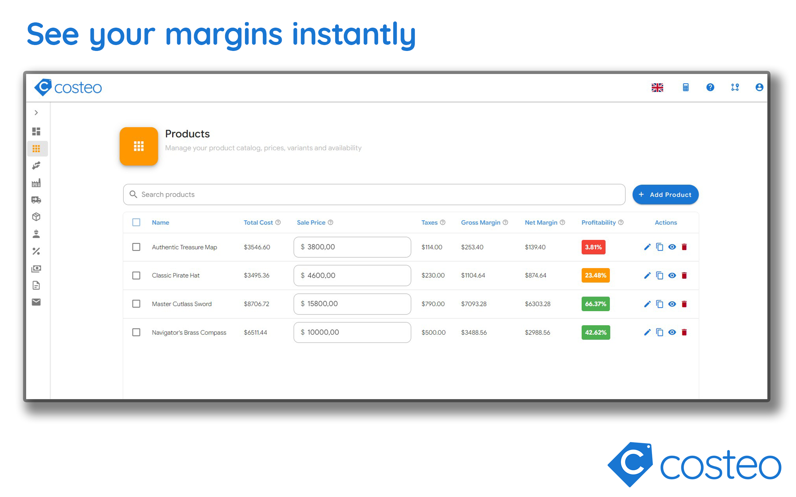 Costeo - Main product screenshot demonstrating key features and user interface