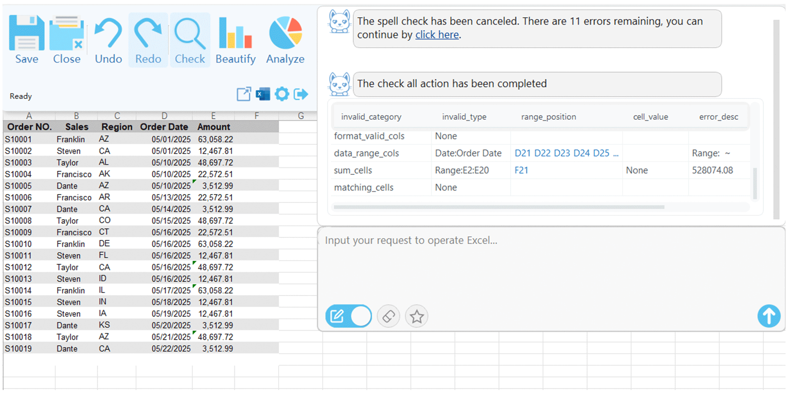 Gigigrid-Ai 기반 Excel Assistant. - 자연어 엑셀 운영, 분석, 처리. 미디어 4