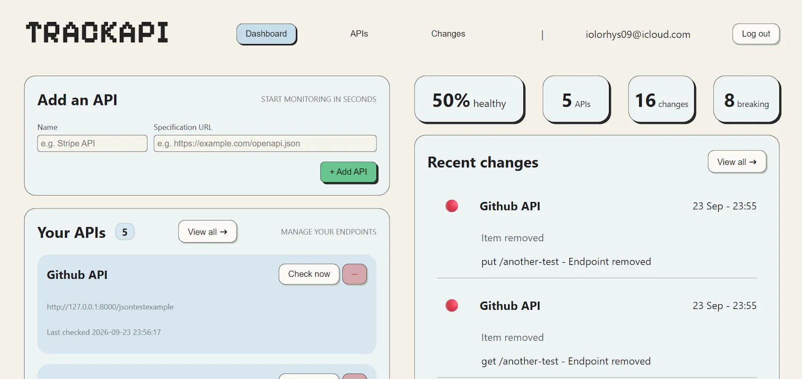 TrackAPI screenshot 1