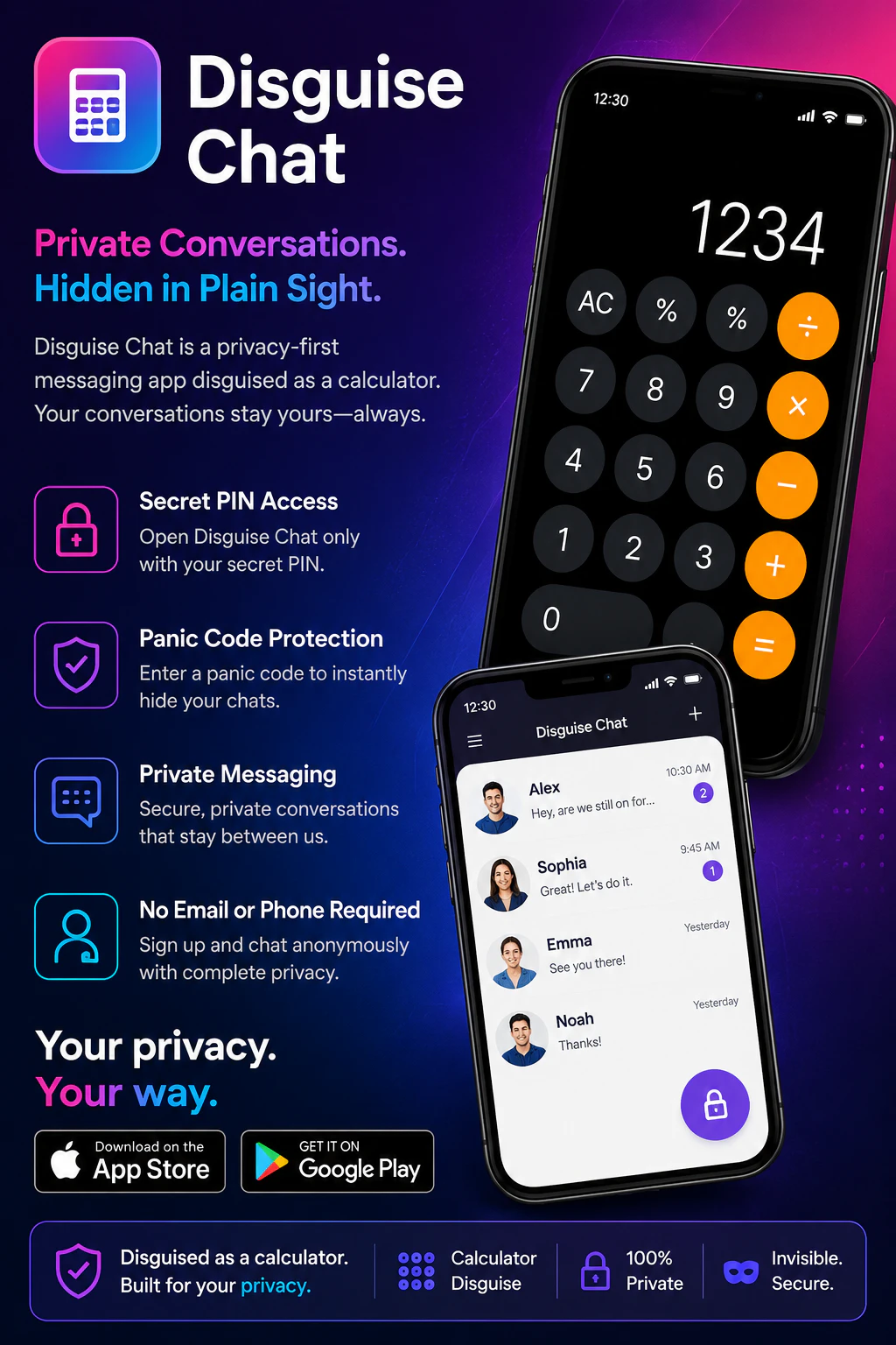 Disguise Chat — Secret Messenger App