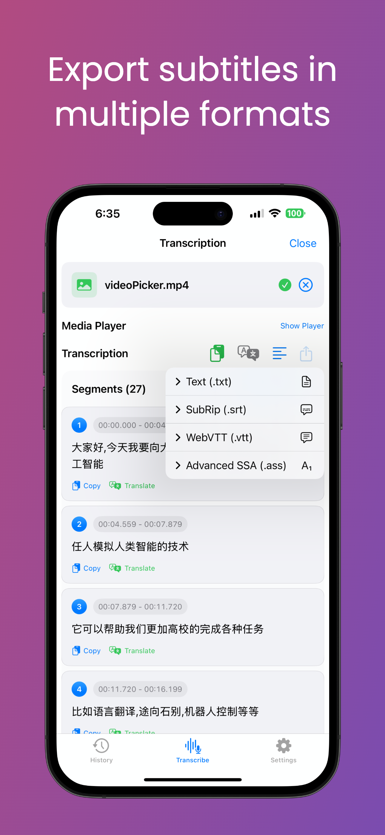Média Moteur de transcription AI - Transcription et traduction de l'IA 6