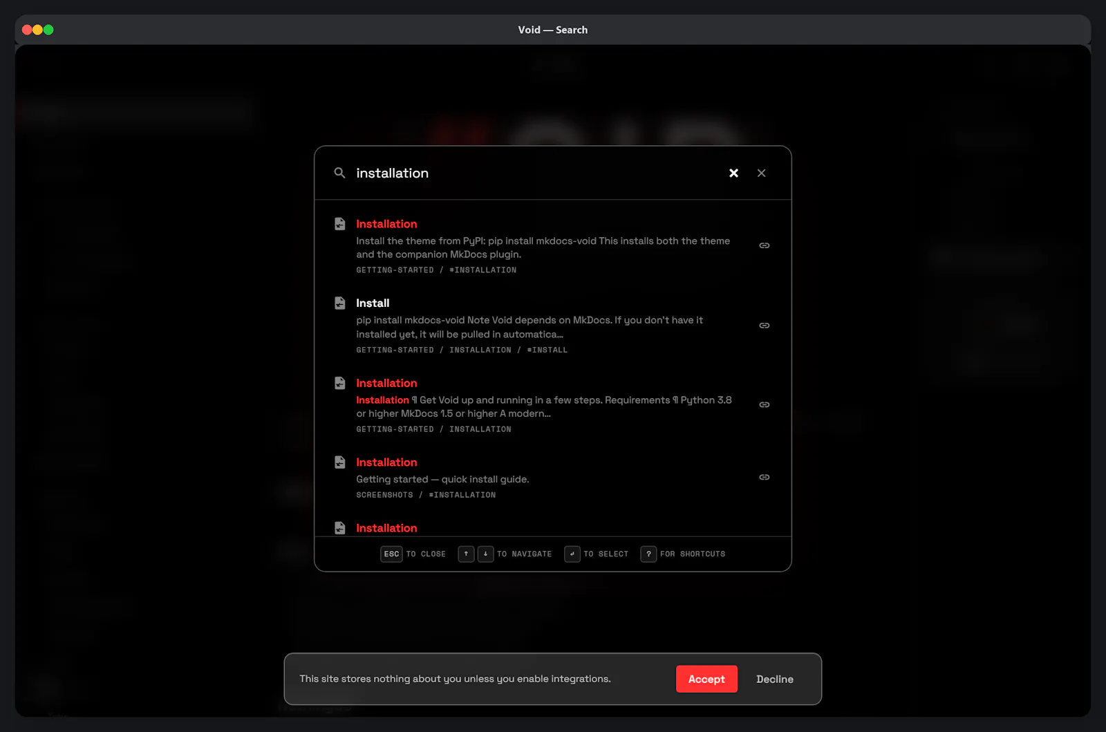 Void Documentation screenshot 4
