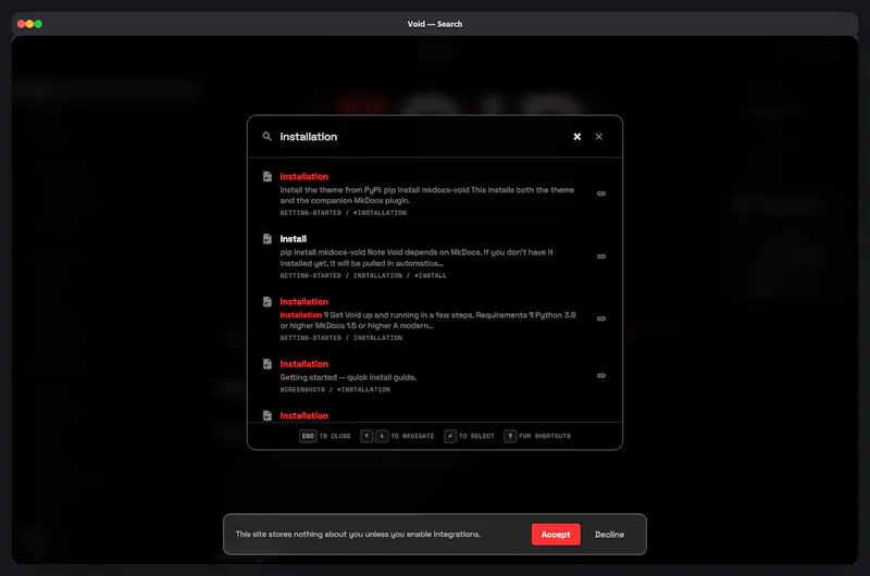 Void Documentation screenshot 4