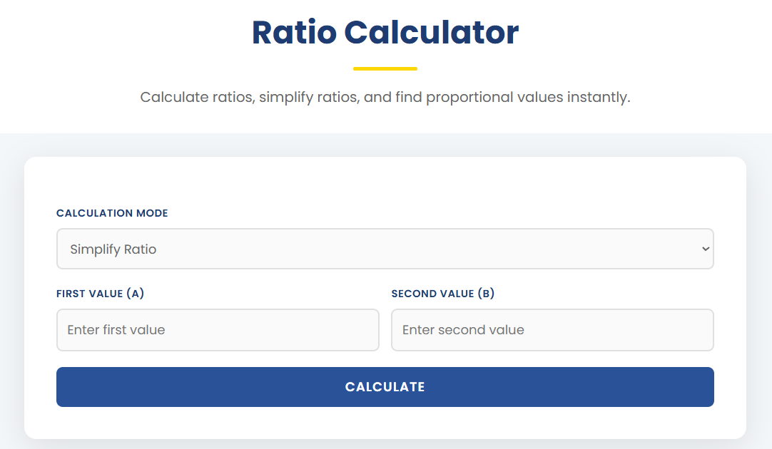 Ratio Calculator - Main product screenshot demonstrating key features and user interface