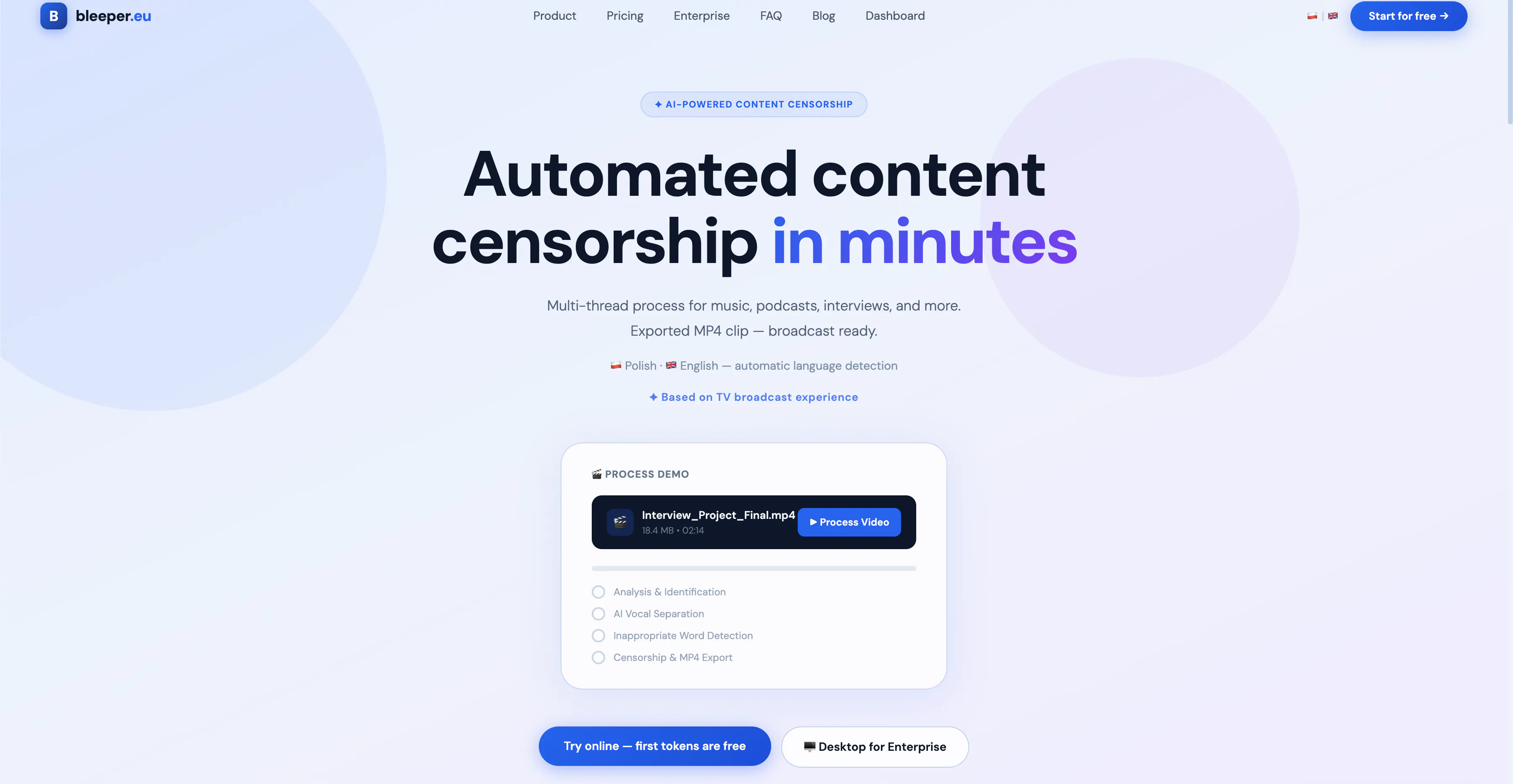 Bleeper.eu - Automated AI censoring 项目横幅