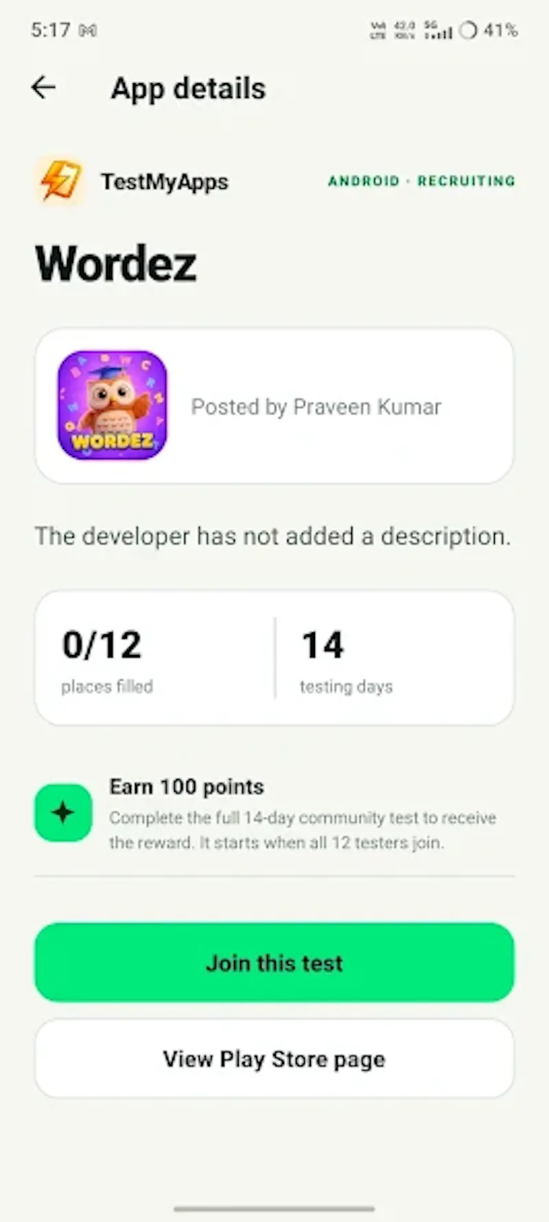 TestMyApps - Get 12 testers for 14 days screenshot 5