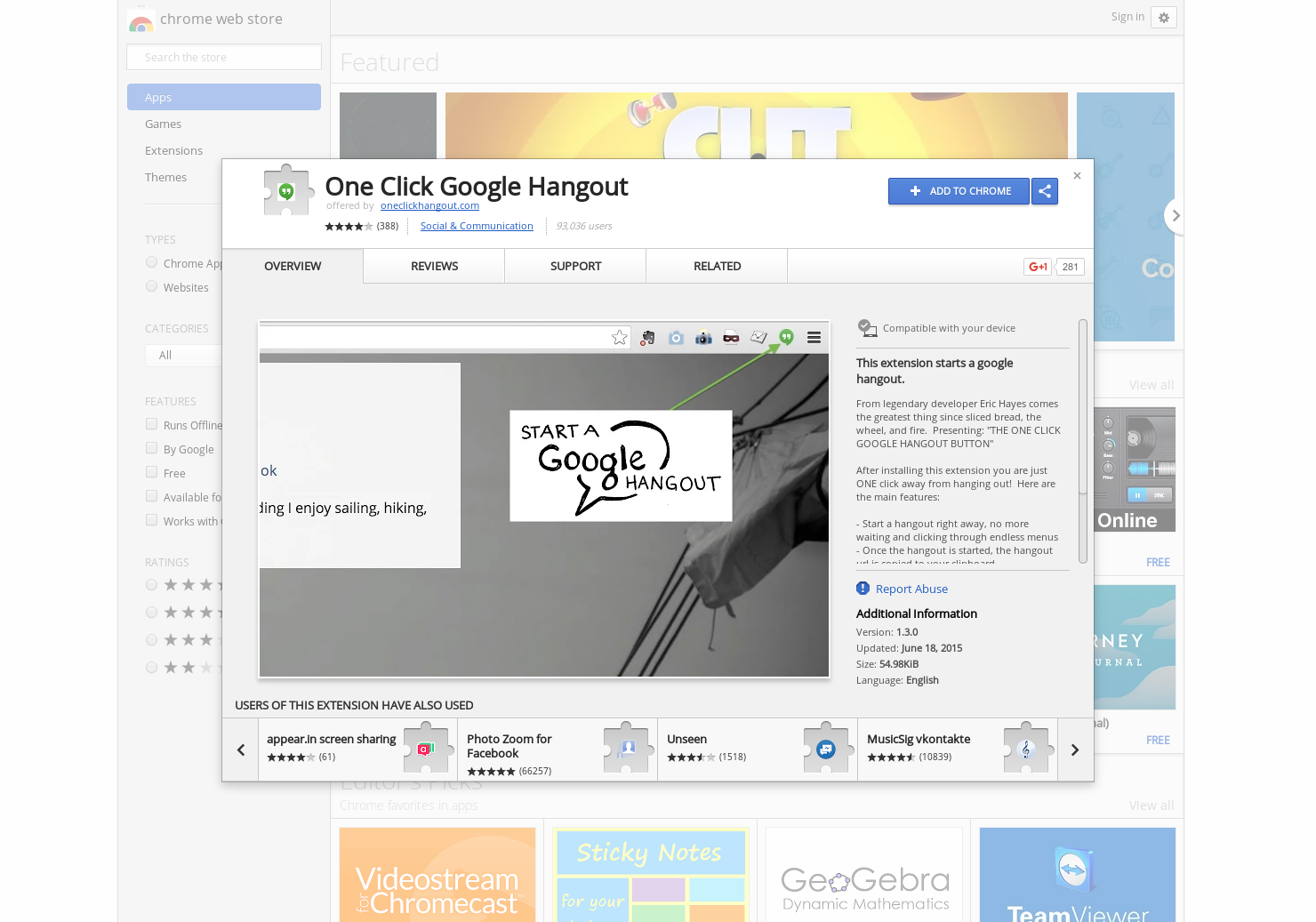 One Click Google Hangout