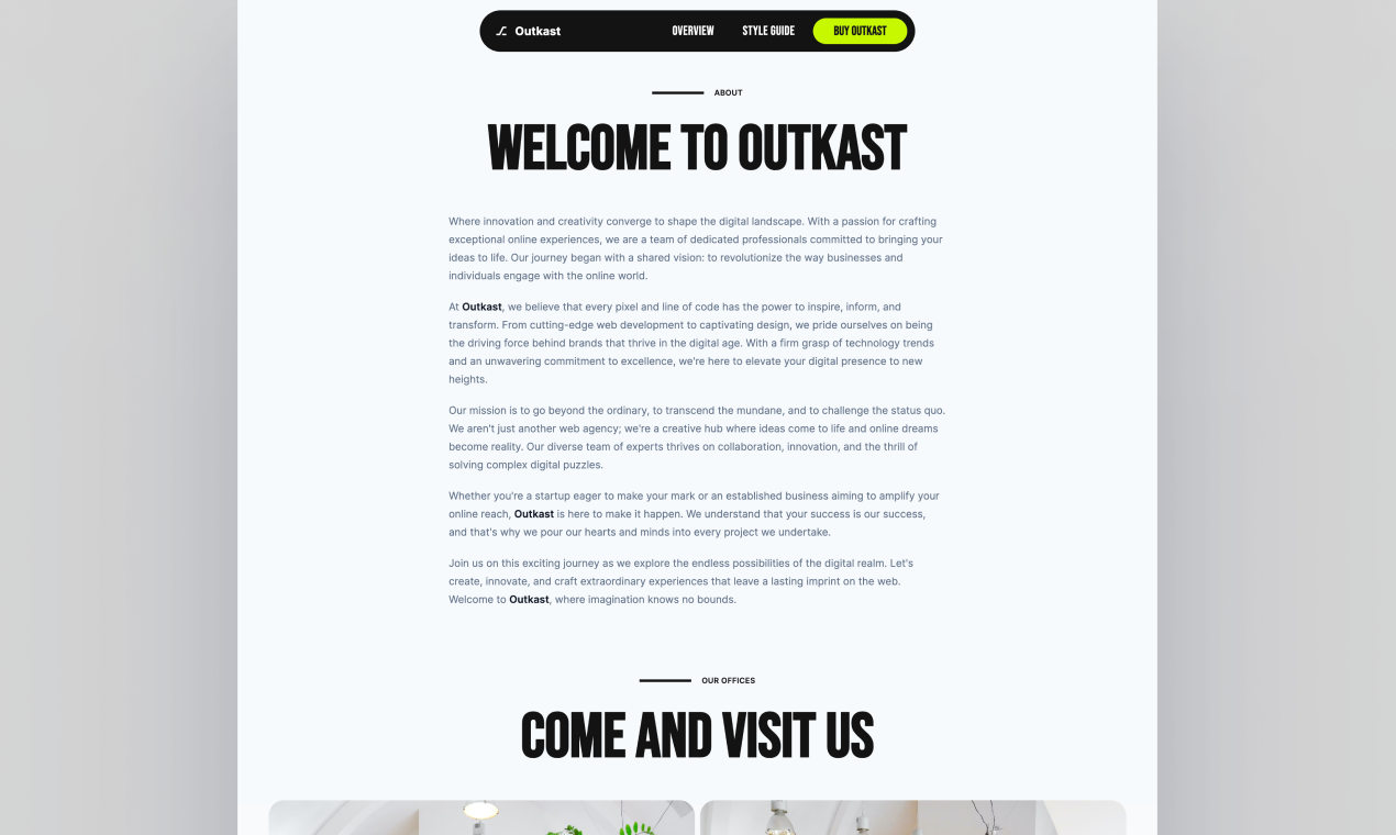 Outkast - Astro, Tailwind CSS & MDX로 ​​제작 된 멋진 대행사 테마 미디어 5