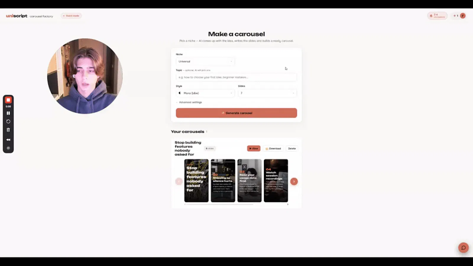 Uniscript · Carousel Factory screenshot 1 (video preview)