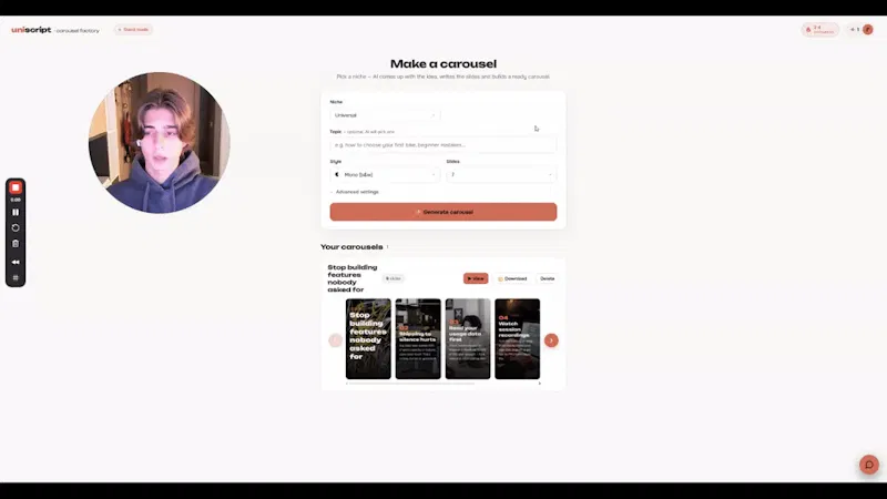 Uniscript · Carousel Factory screenshot 1 (video preview)