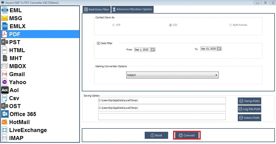 Note di loto convertitore NSF - Converti i file NSF in più formato file e client di posta elettronica media 8