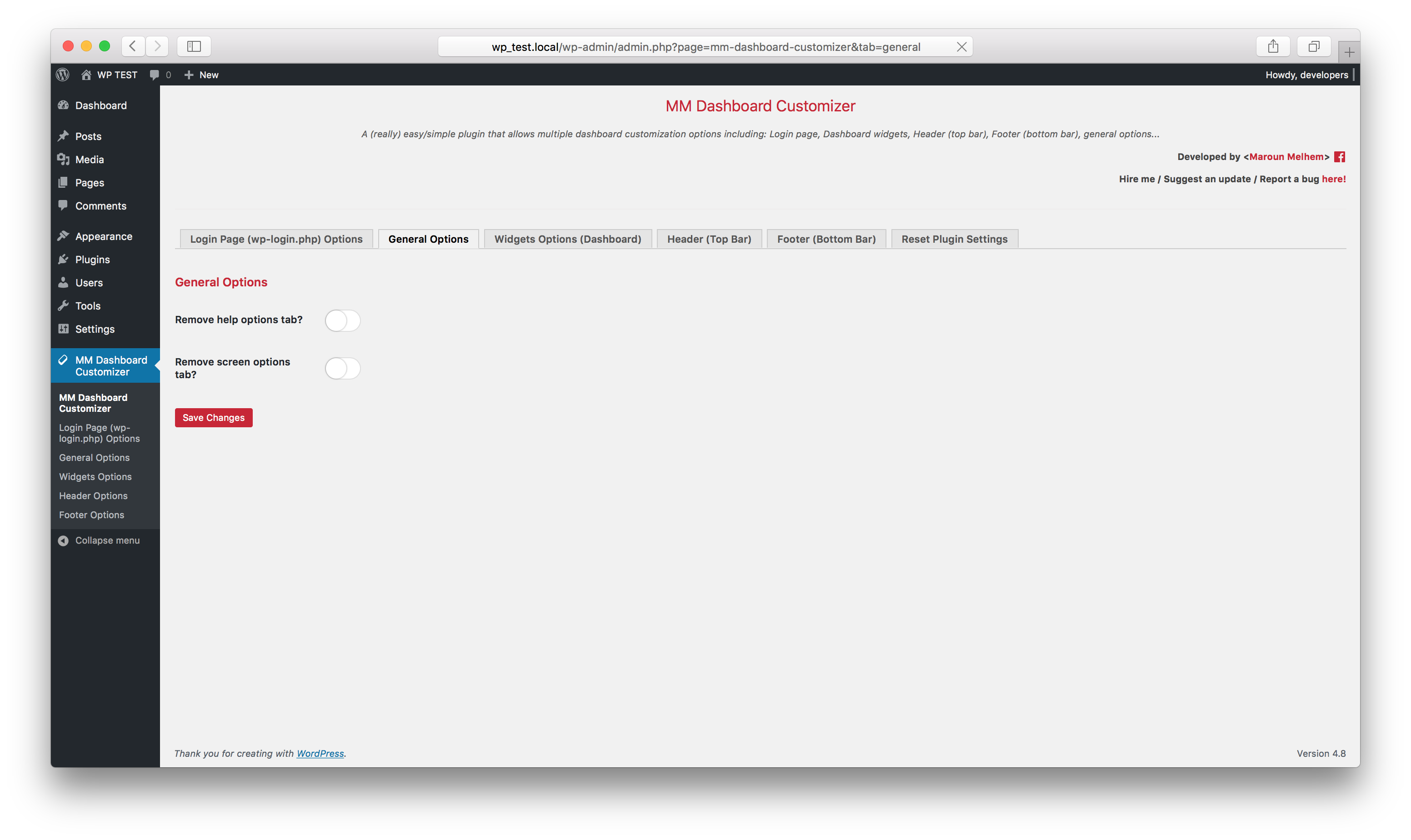 WordPress dashboard customizer free plugin (mm dashboard customizer) gallery image