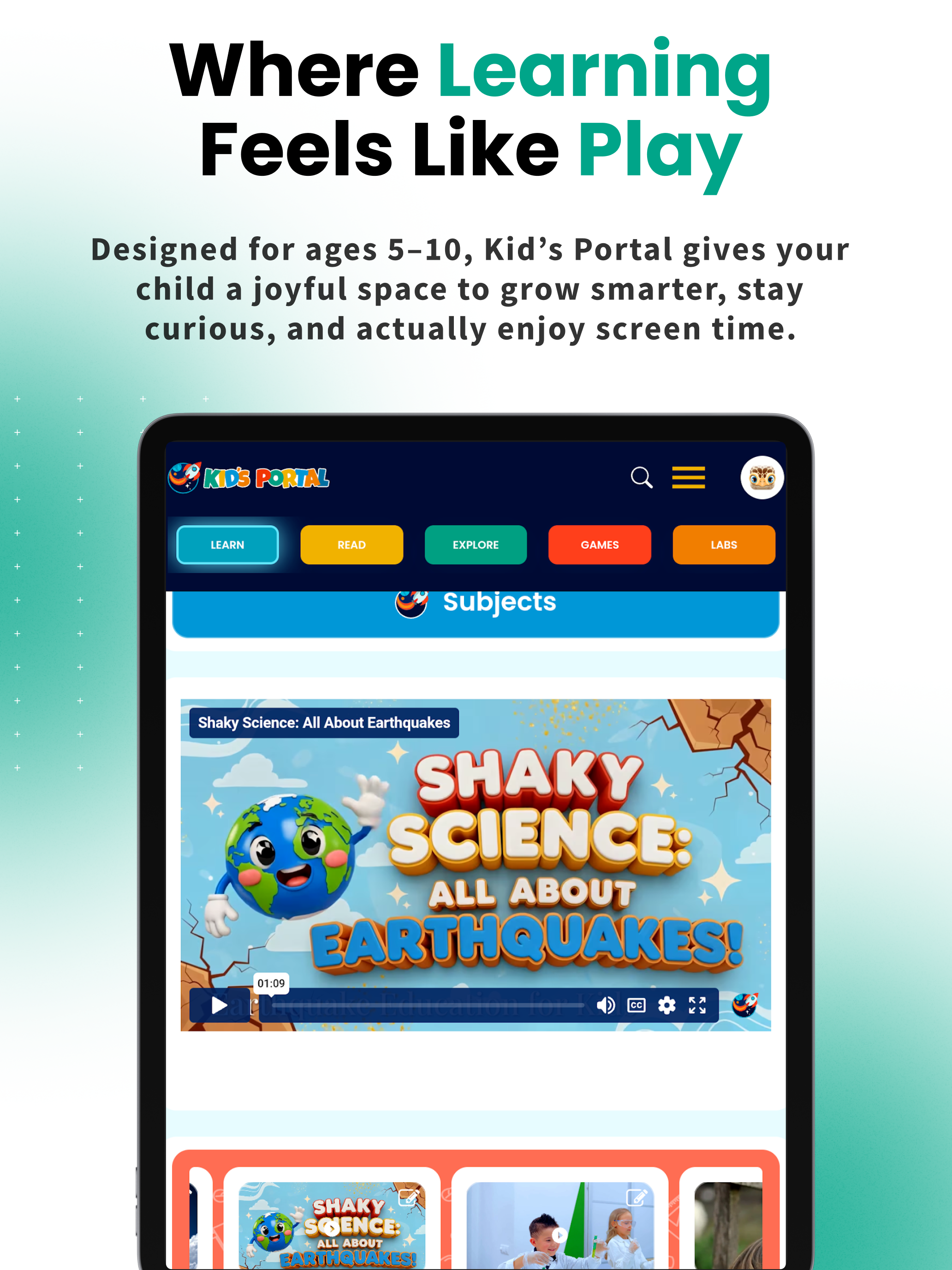 Kid's Portal - Screenshot 2 showing product features and functionality
