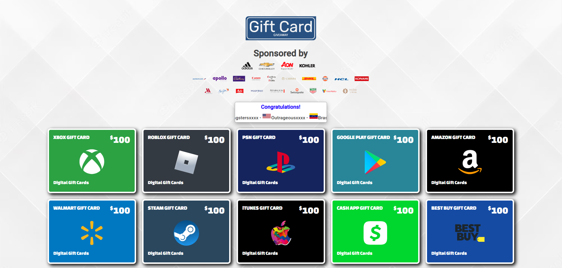 Gift Cards Giveaway By Sponsor