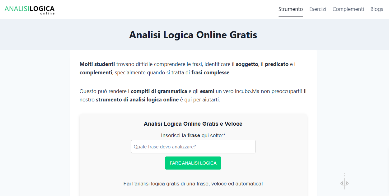 Analisi Logica Online - Main product screenshot demonstrating key features and user interface