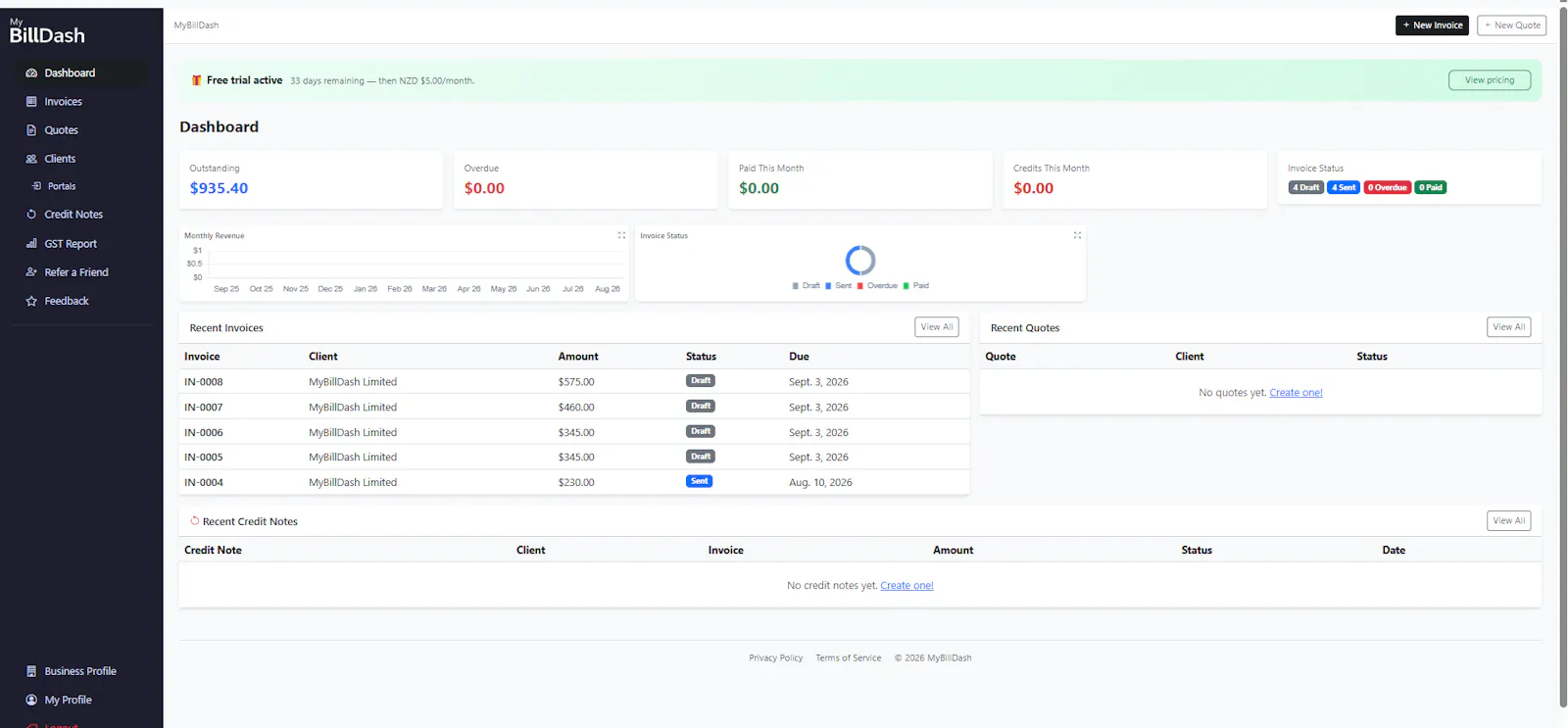 MyBillDash – Invoicing for Small Biz screenshot 1
