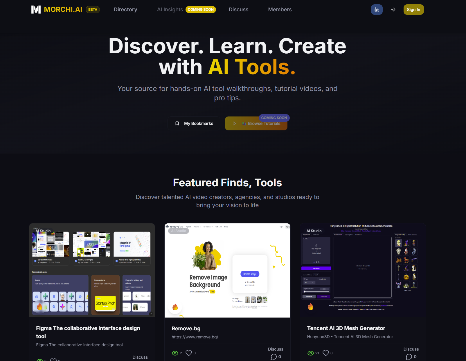 Mídia 1 de beta.morchi.ai - Ferramentas de IA com curadoria diária para criativos