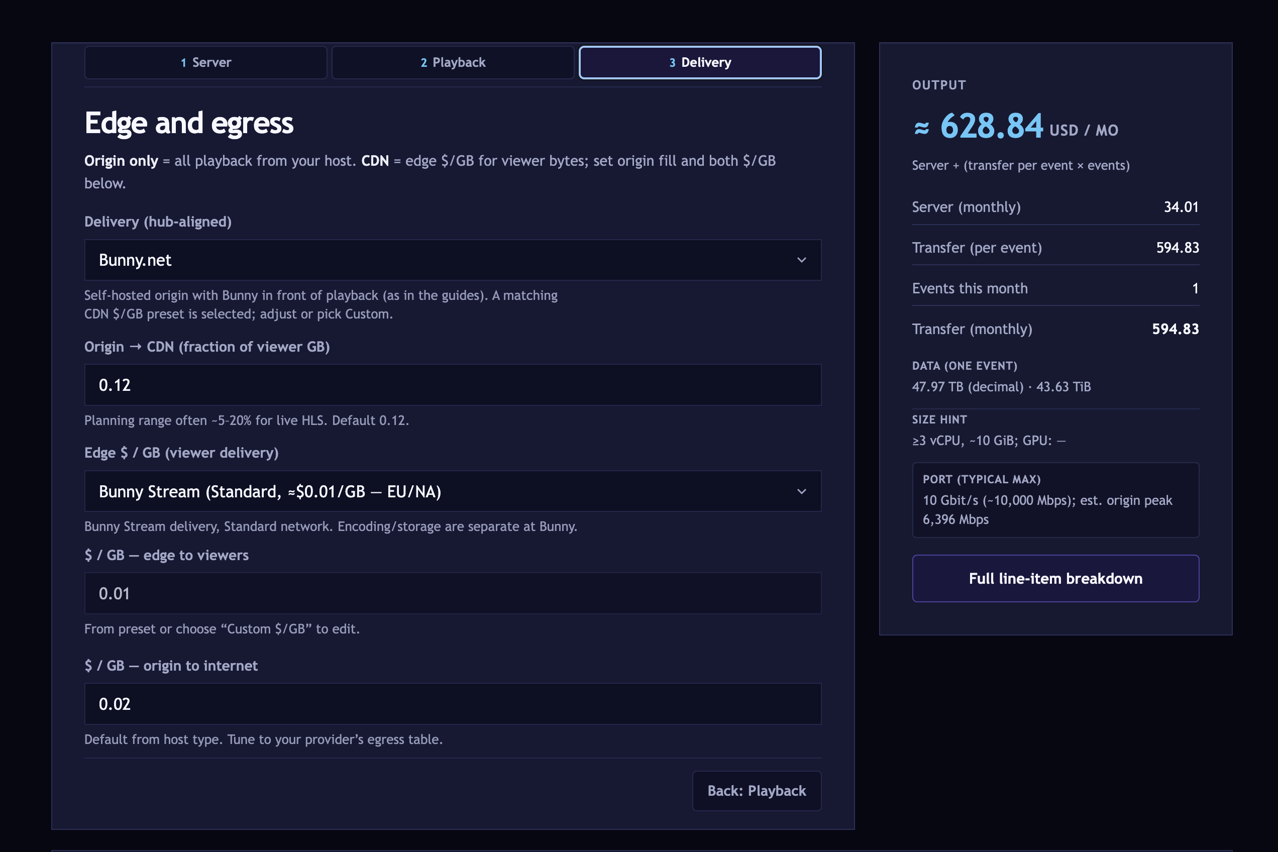 Server + CDN Cost Calculator (streaming)