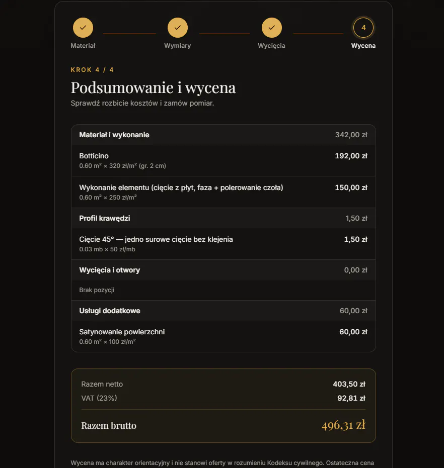 Kalkulator wyceny blatów kamiennych gallery image