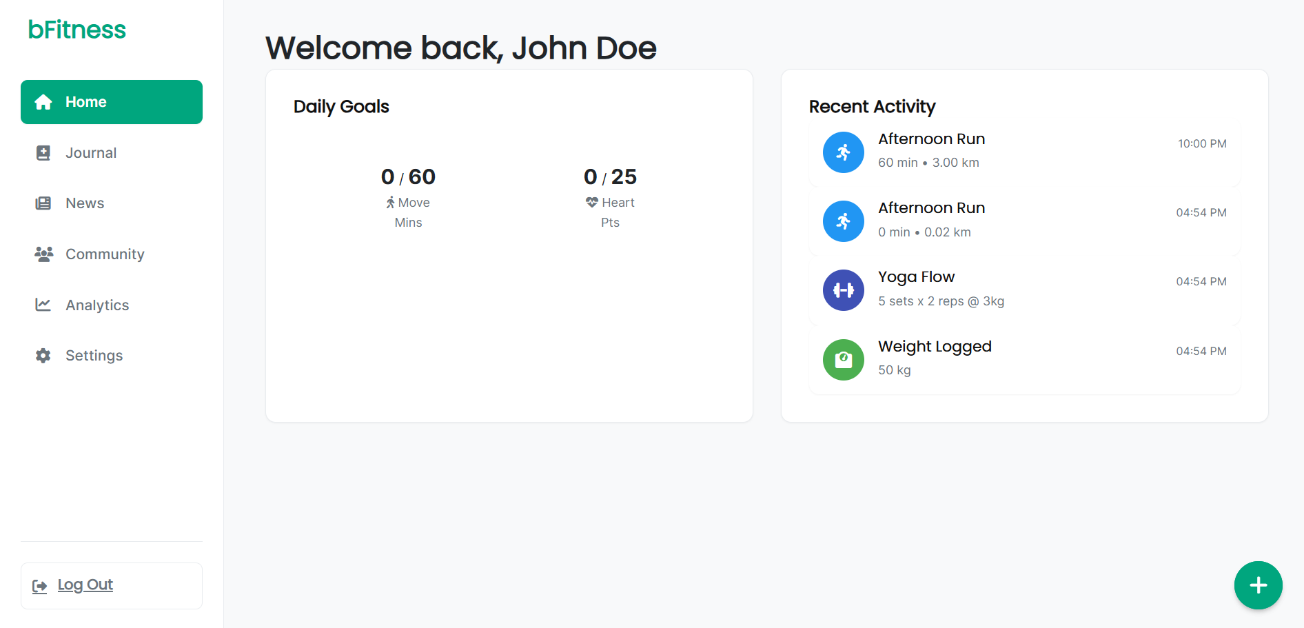 bFitness: The Unified Wellness Journal - Main screenshot showing features and interface