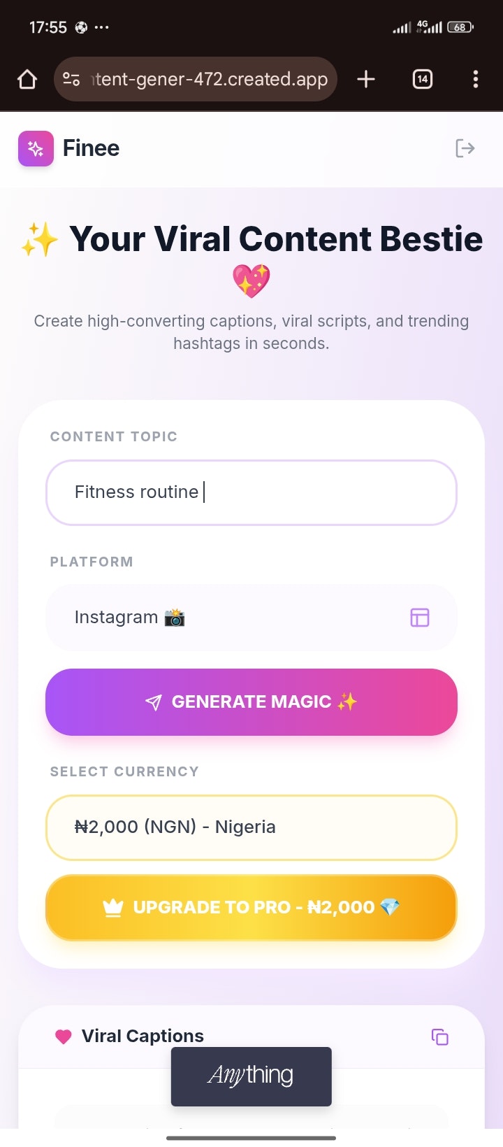Finee: Viral Content Generator for Girls - Screenshot 3 showing product features and functionality