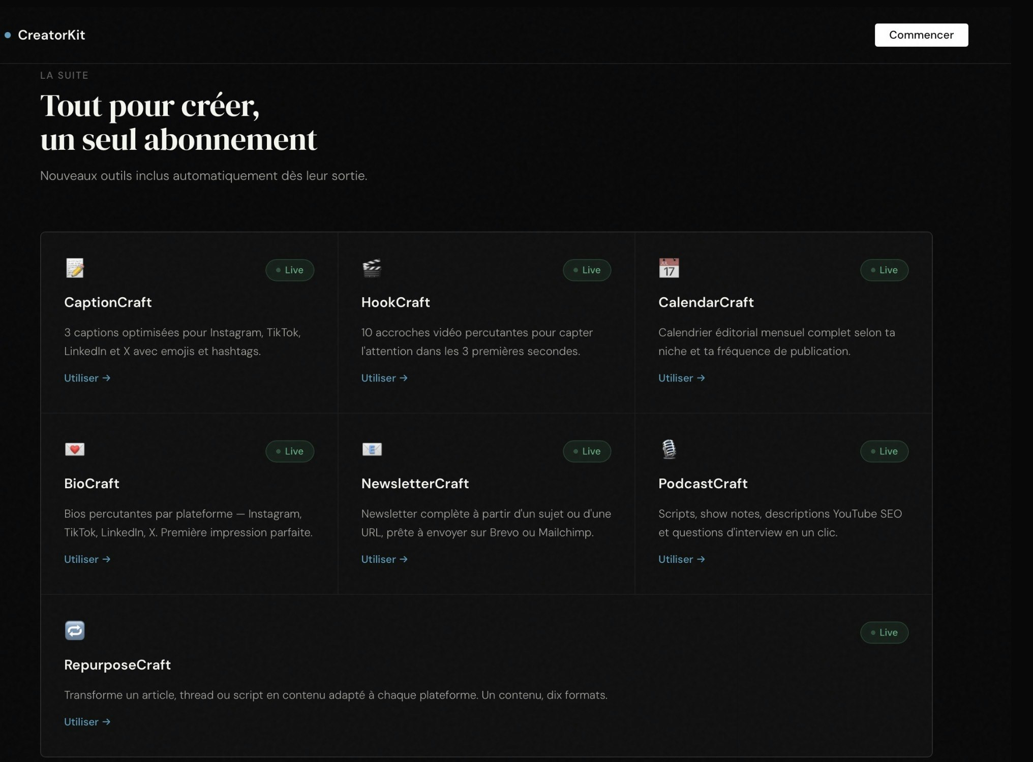 CreatorKit — Suite IA pour créateurs FR gallery image