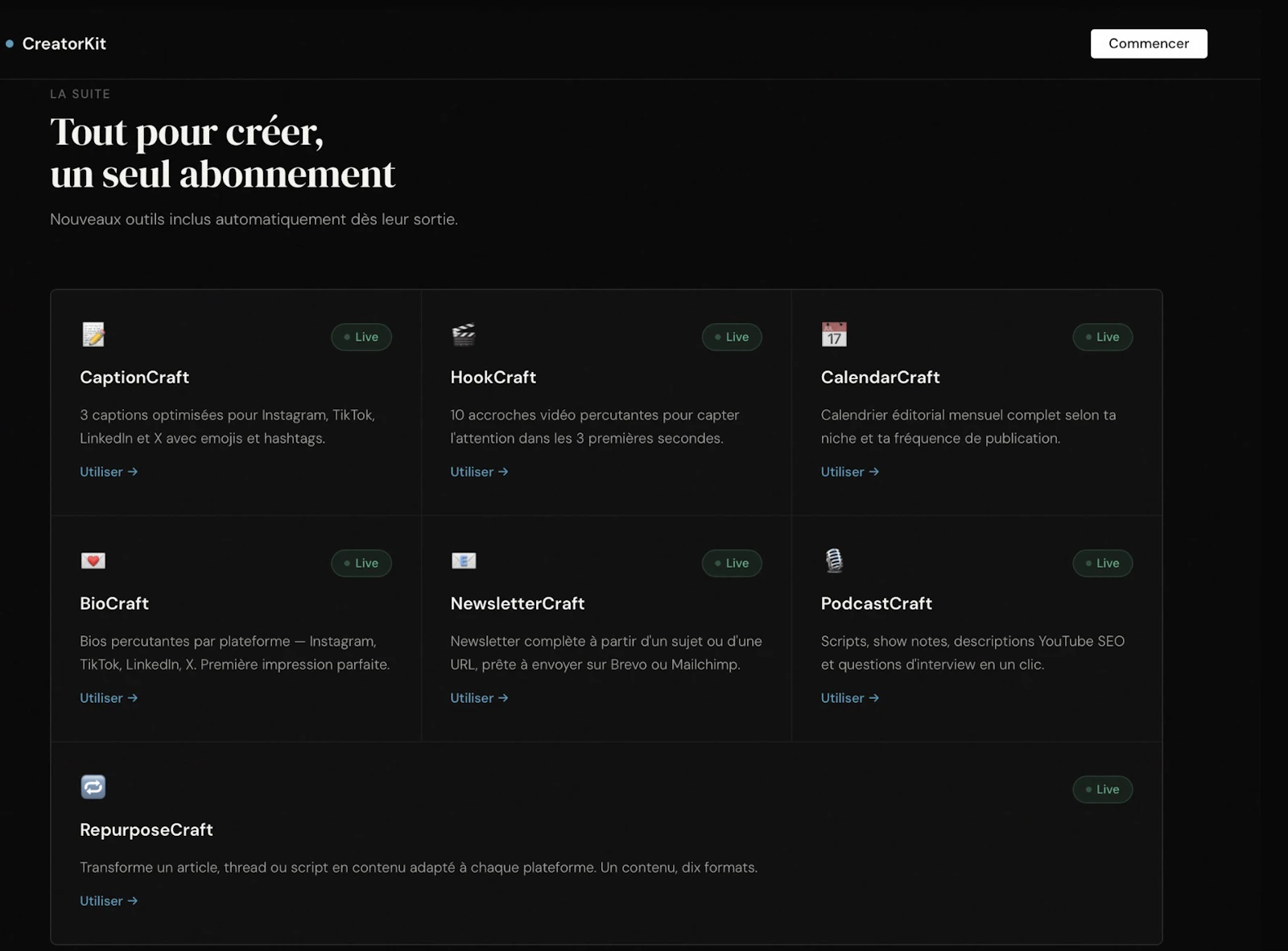 CreatorKit — Suite IA pour créateurs FR screenshot 1