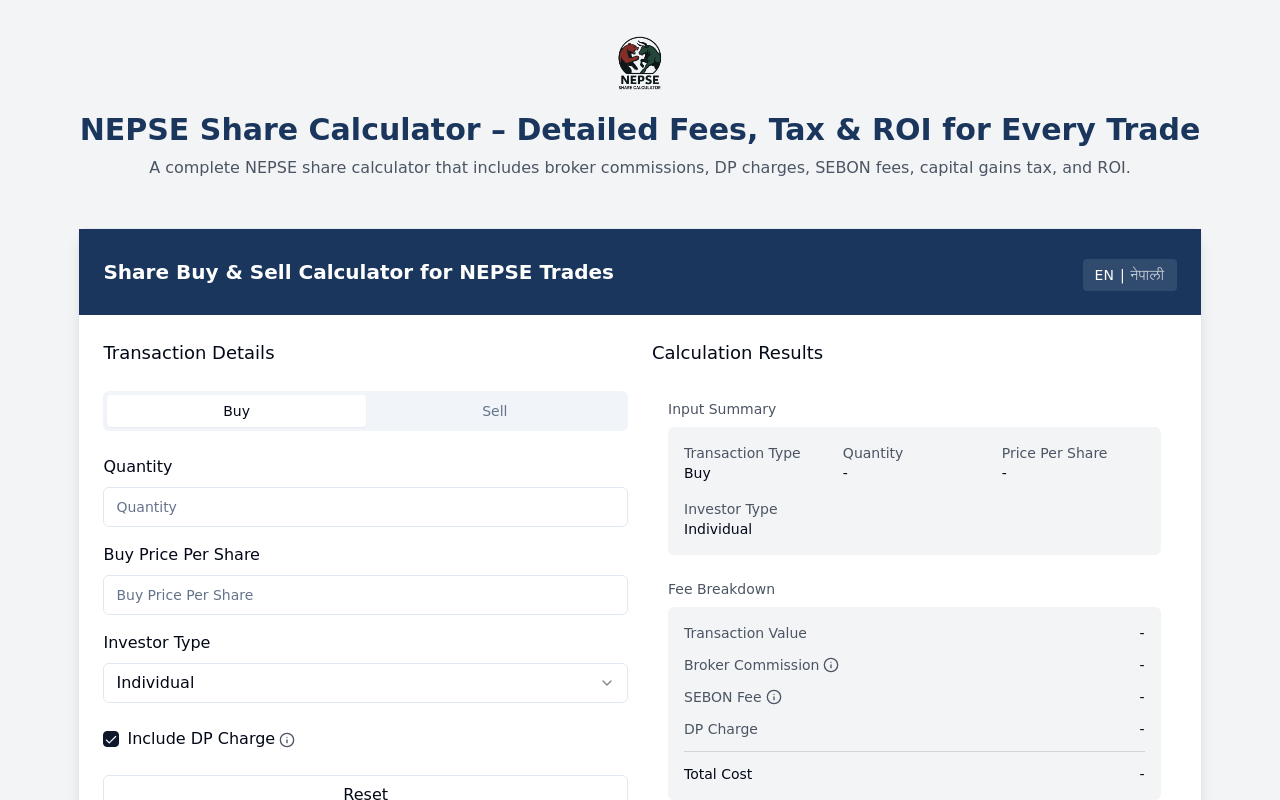 Deel calculator - Gedetailleerde berekeningsrapportkosten, belasting en ROI voor elke ruil media 1