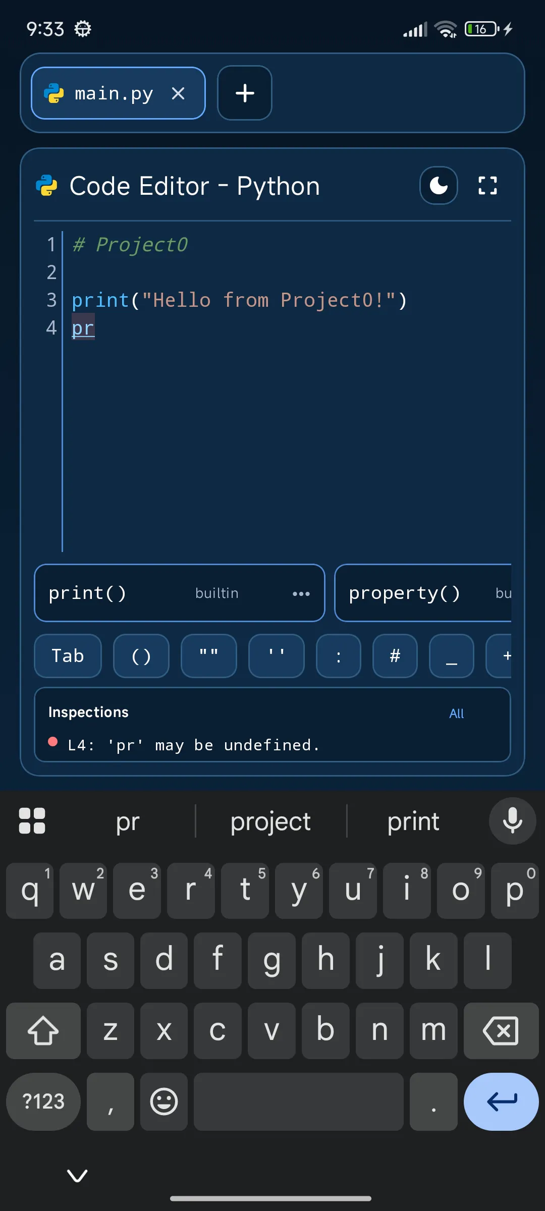 PocketCoded Py screenshot