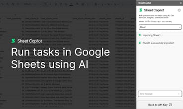 Sheet Copilot - 一张展示Google Sheets界面中自动化助手功能的截图。