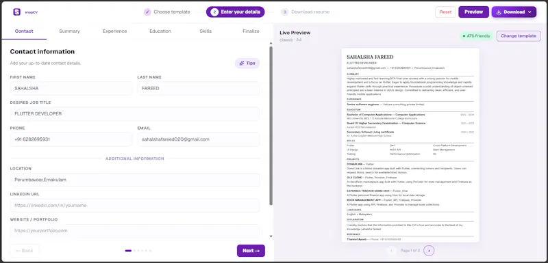 SnapCV screenshot 2