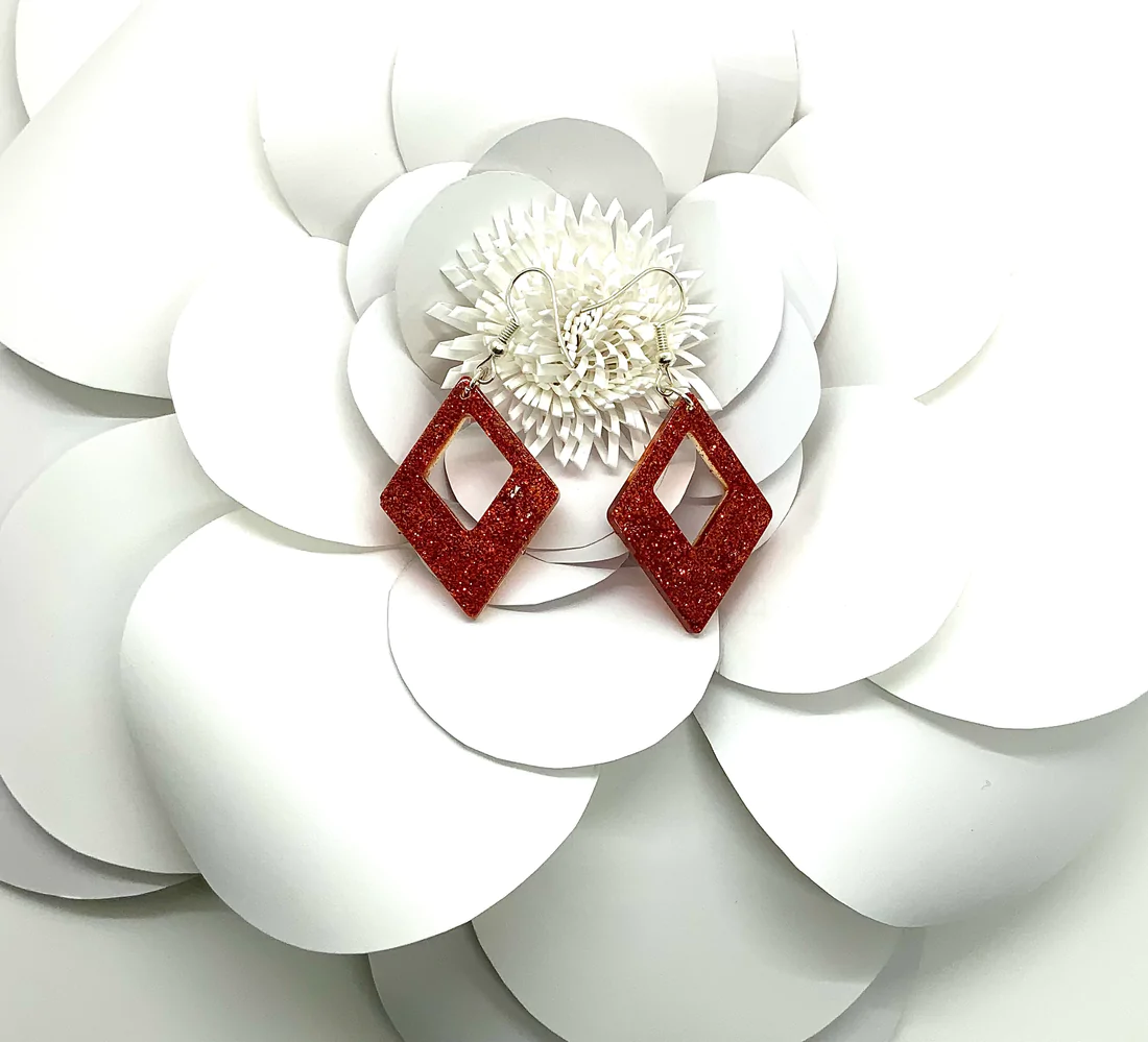 Sparkly Red Diamond Shaped Earrings media 2