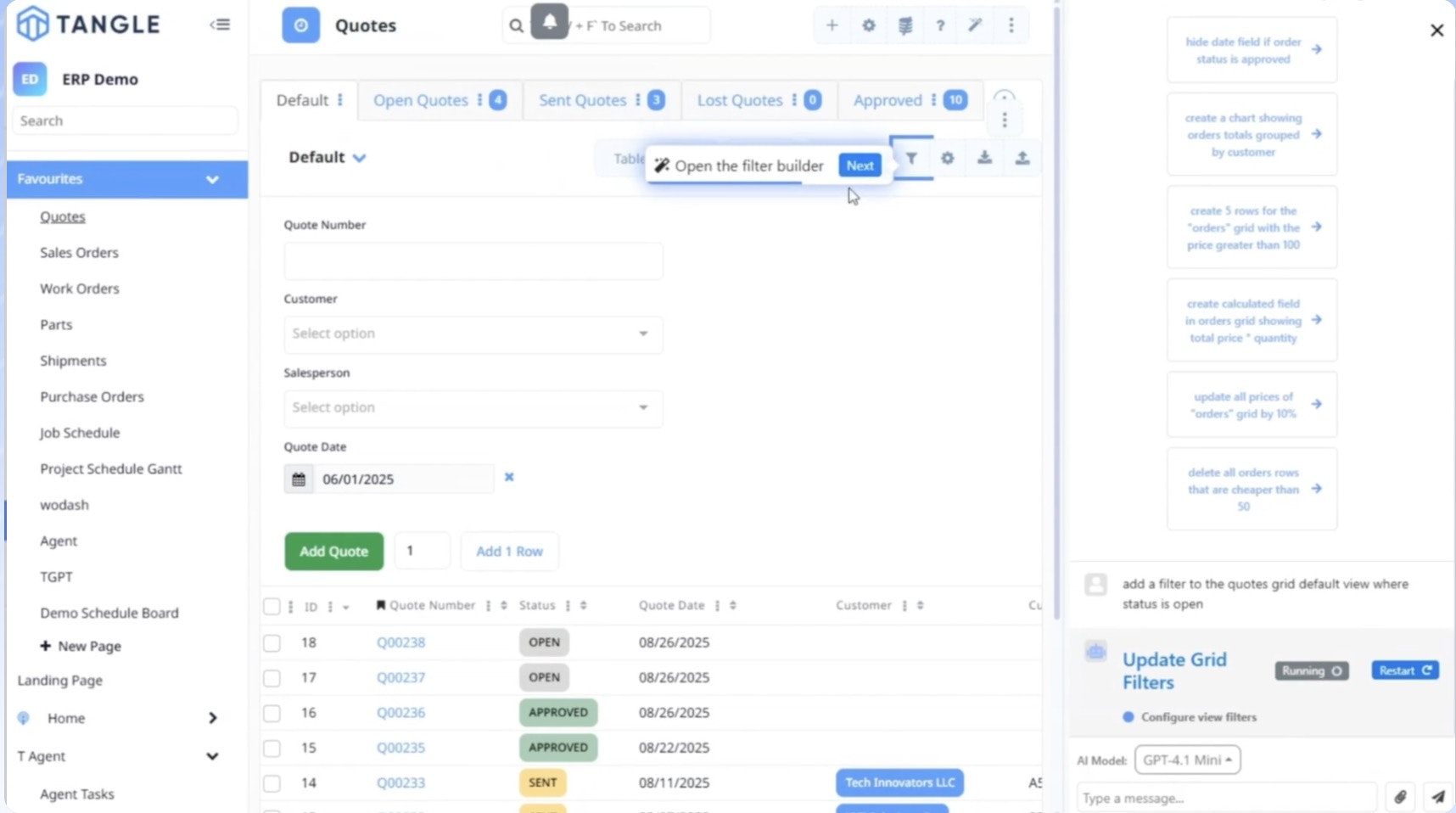 Tangle Manufacturing ERP AI Software - Screenshot 2 showing product features and functionality