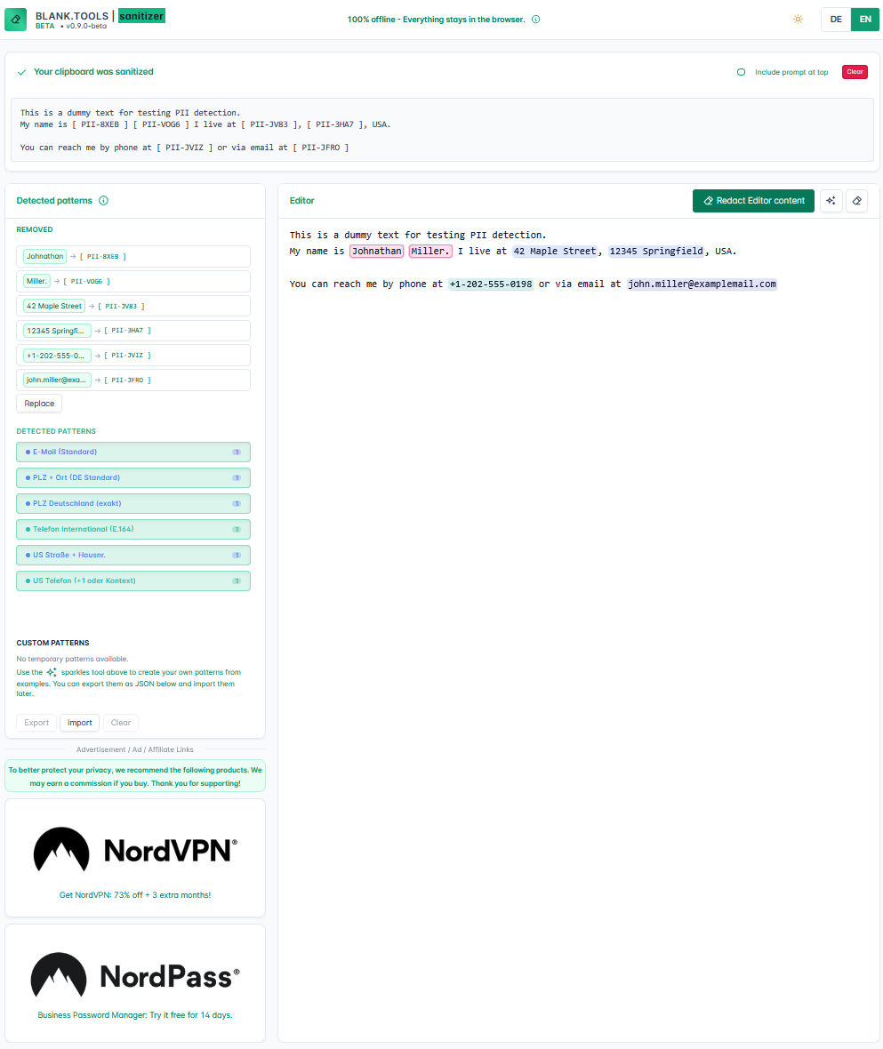 Média vierge.tools - désinfecture rapide - Outil gratuit pour supprimer les informations sensibles avant de nourrir l'IA 2