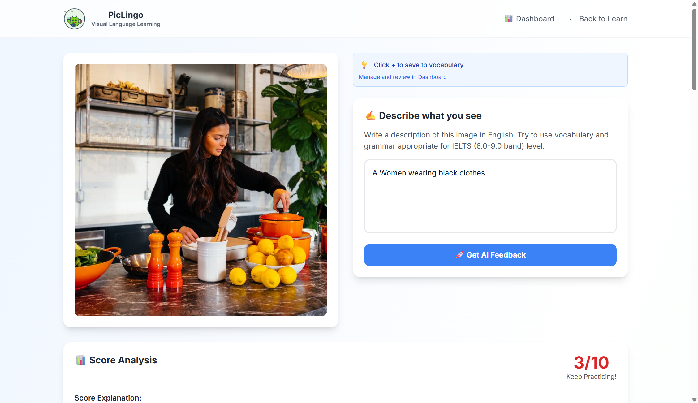 Ai-Piclingo - Görüntüleri tanımlayın, kelime dağarcığı, ana dilbilgisi oluşturun medya 2